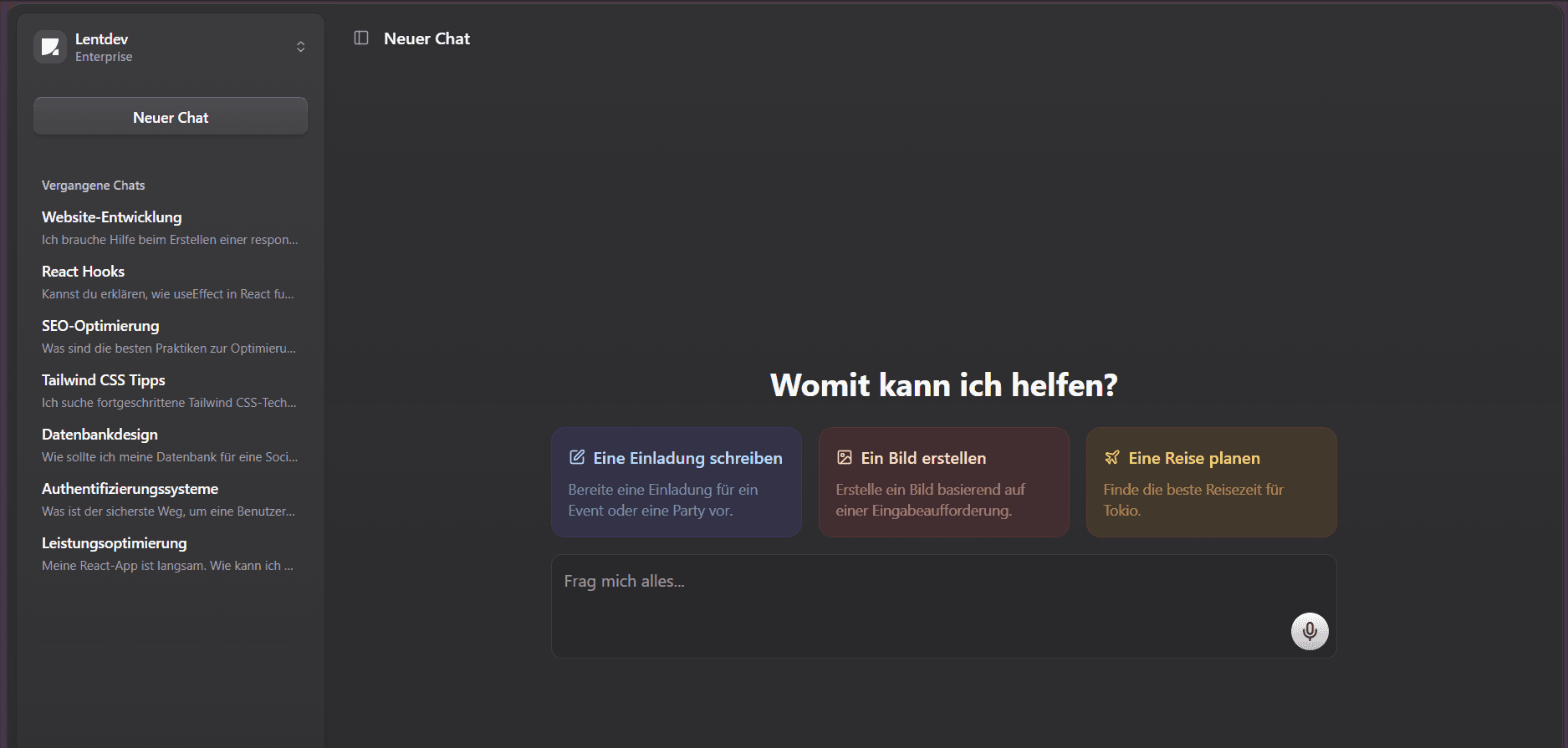 Lentdev chat app screenshot